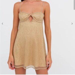 For Love and Lemons Glitter Slip Dress XS in Gold